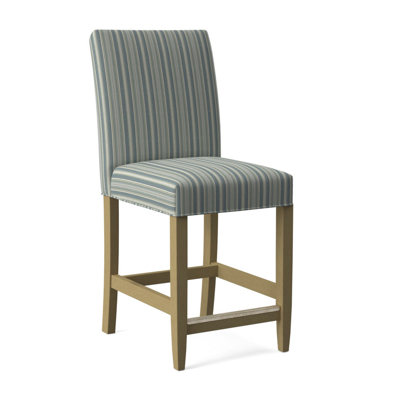 Manhattan Upholstered Stool with Solid Wood Frame, Green and Blue Stripe; 0252-54, Antique Black Finish