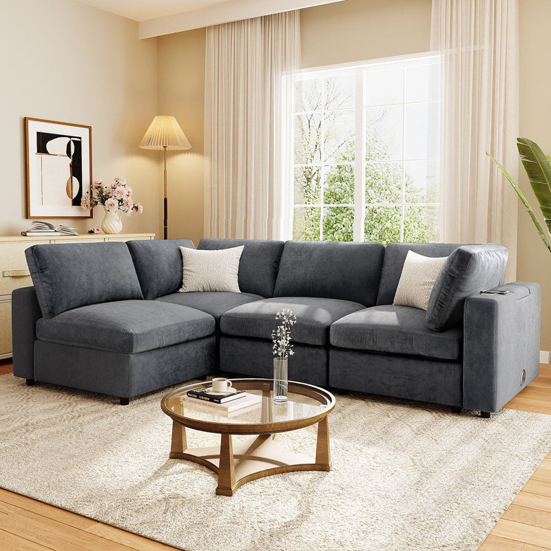 Canapé modulaire convertible 4 pièces Brisia, Gris chenille