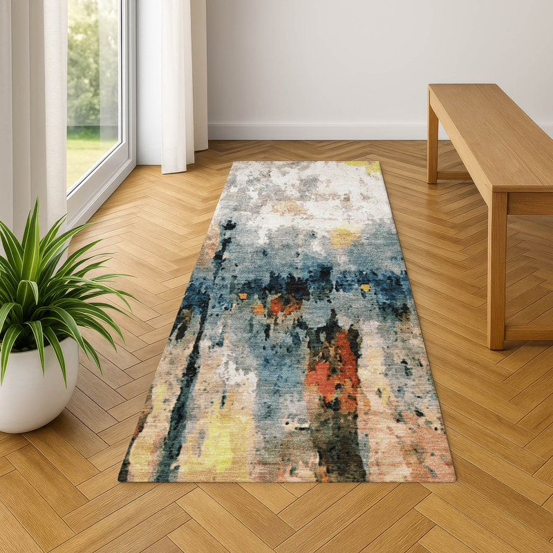 Premium Machine Washable Mayfield Abstract Rug, 2'3" x 7'6" Runner, Ivory