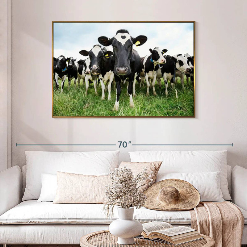Vaches Holstein, 46 po x 31 po, Cadre flottant doré