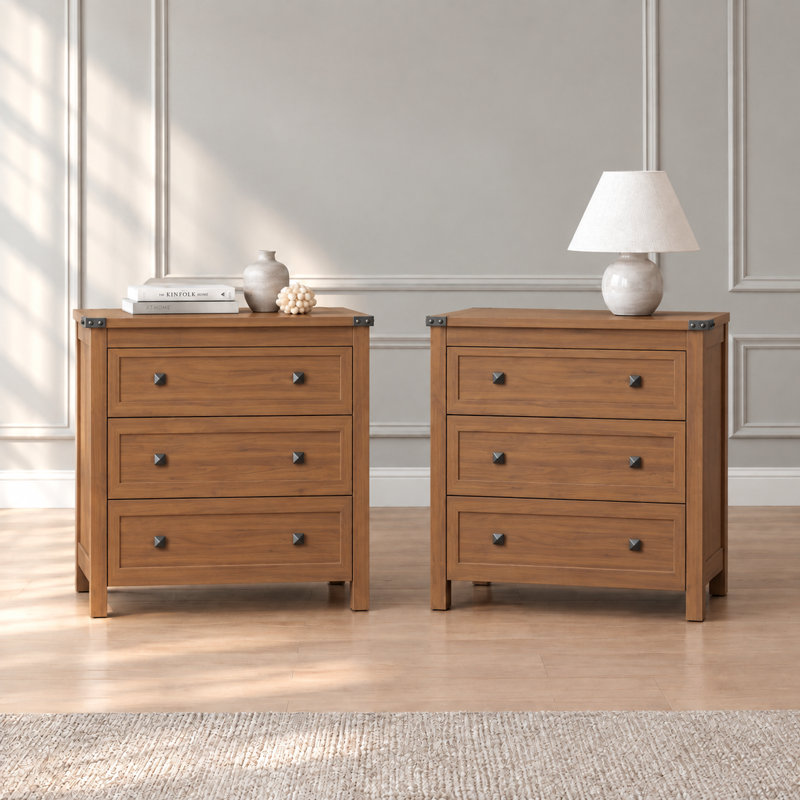 Table de chevet 3 tiroirs Modern, Brun, Ensemble de 2