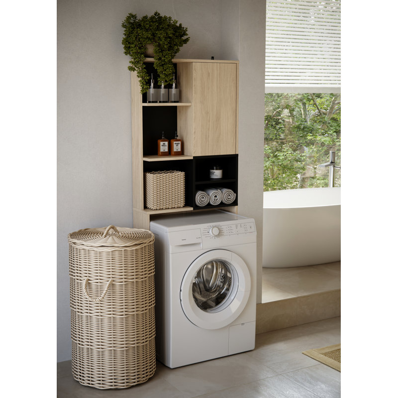 Kes Bathroom Cabinet, Light Oak/Black