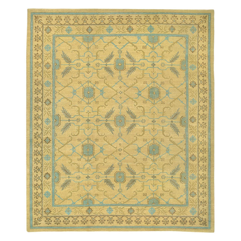 Etienne Wool Geometric Area Rug in Beige/Blue, Rectangle 6' x 9'