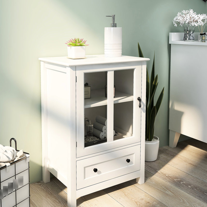 Buffet avec portes en verre - blanc pour une utilisation à long terme avec rangement spacieux et pratique