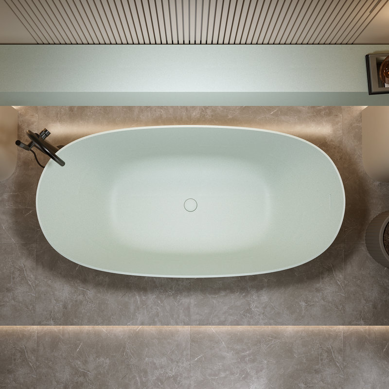 61 in. x 30.7 in. Freestanding Solid Surface Soaking Bathtub with Overflow and Pop-Up Drain, Sage