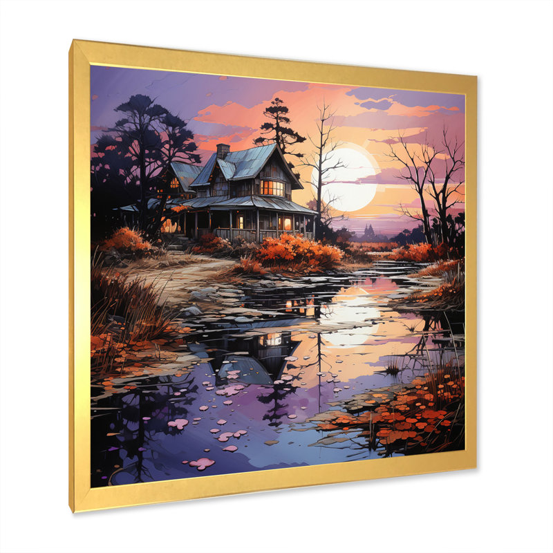 «Farmhouse Homestead Reflections Papercut» - impression, H 24 po x l 24 po x P 1 po, Cadre doré à une seule photo