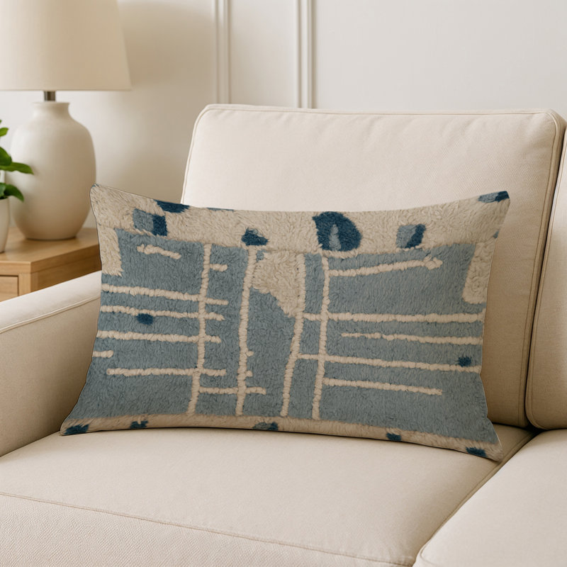 Coussin décoratif intérieur et extérieur Modern, Bleu / ivoire / bleu marine abstrait, Rectangle H 25 po x l 18 po