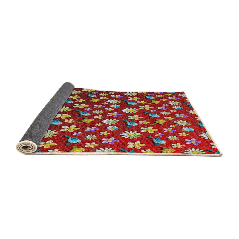 Tapis décoratif floral rouge Delilah, Rond 8 pi