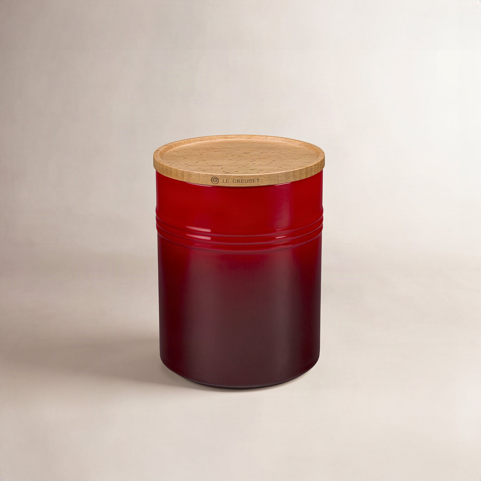 Le Creuset Stoneware Kitchen Canister, 8" H x 5.5" W x 5.5" D, Cerise