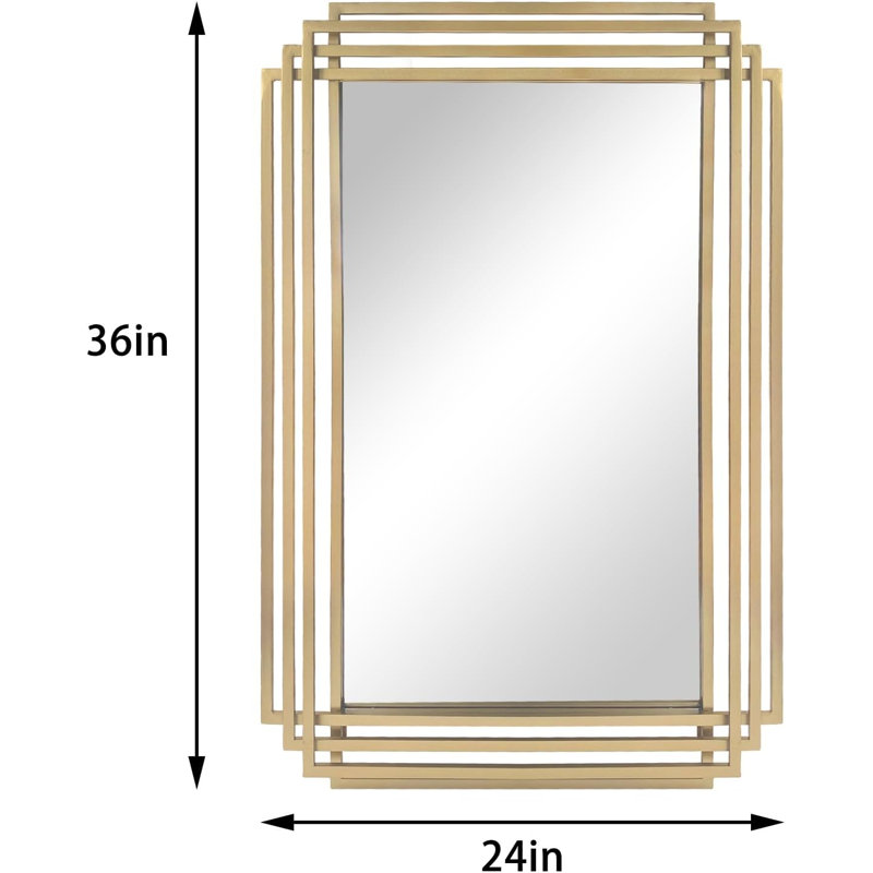 Miroir mural rectangulaire 36 "x24" avec cadre en métal doré