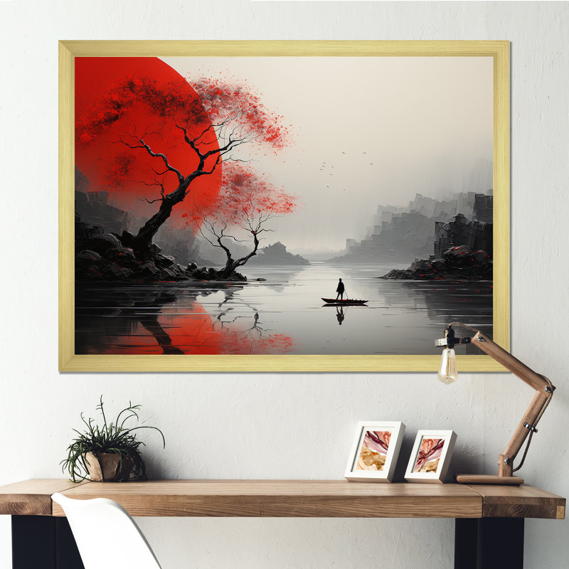 Art japonais sur toile japonais, "Silence Valley", Cadre doré simple, H 12 po x l 20 po x P 1 po