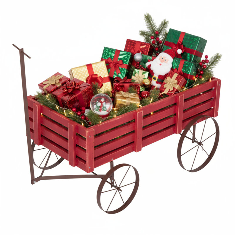 Penny Wood Wagon Garden Planter, Red