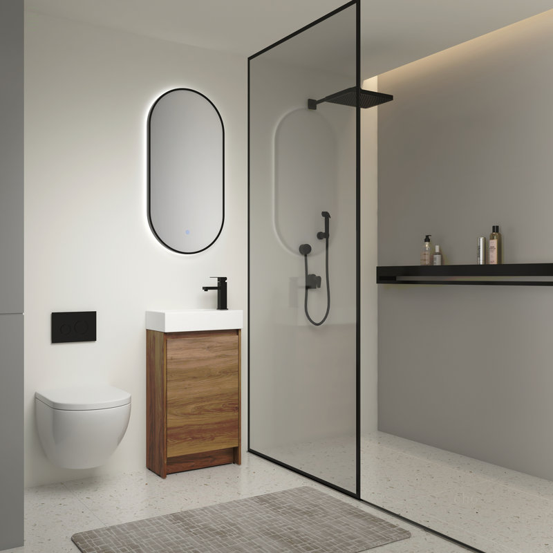 Meuble-lavabo autoportant de 18 pouces avec lavabo simple, portes à fermeture douce, convient aux petites salles de bain