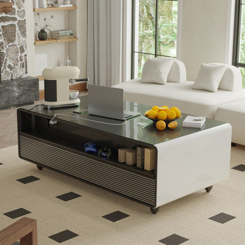Smart Coffee Table With 135L Fridge,Wireless Charging And Bluetooth Speaker, White