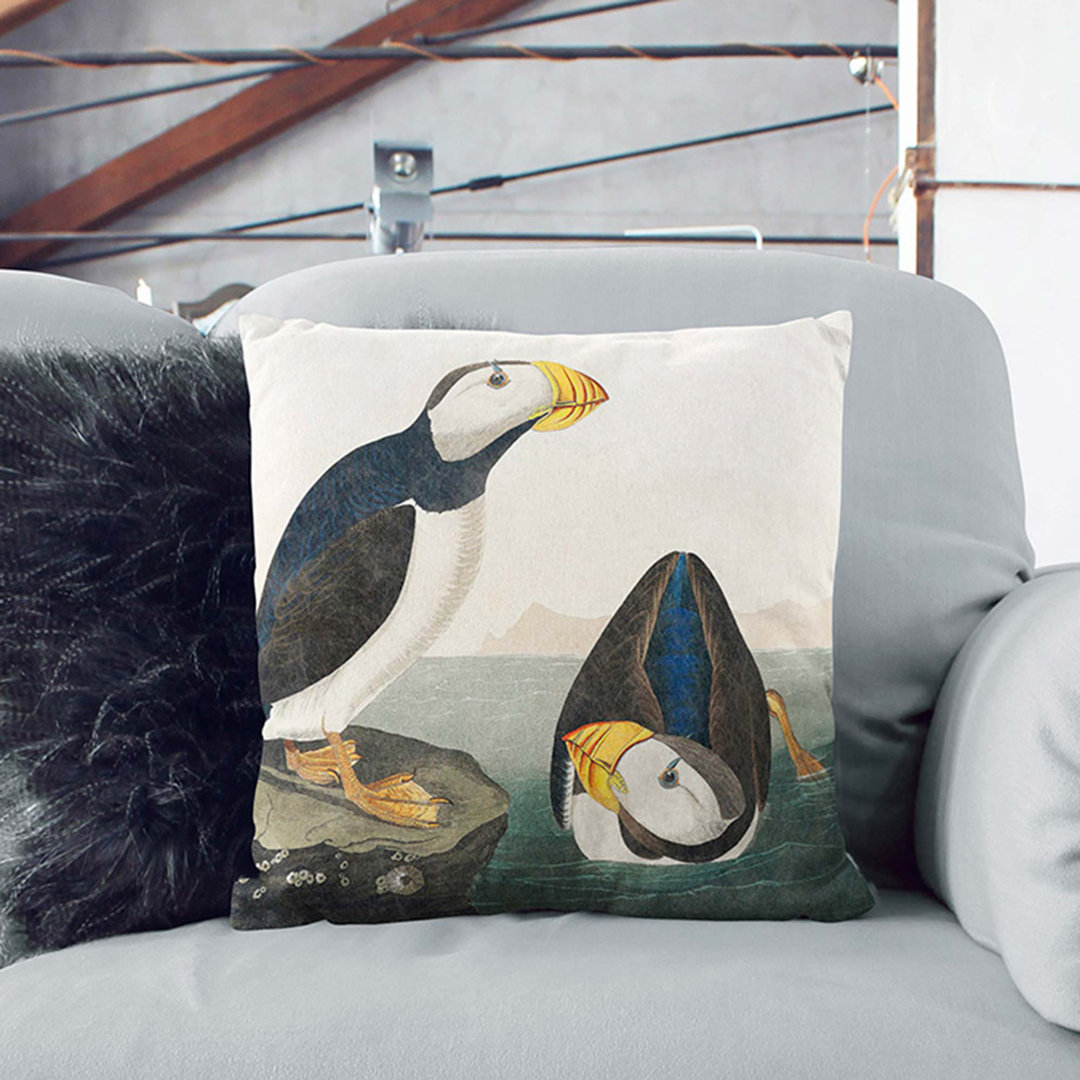 Atlantic Puffins by John James Audubon Cushion with Filling