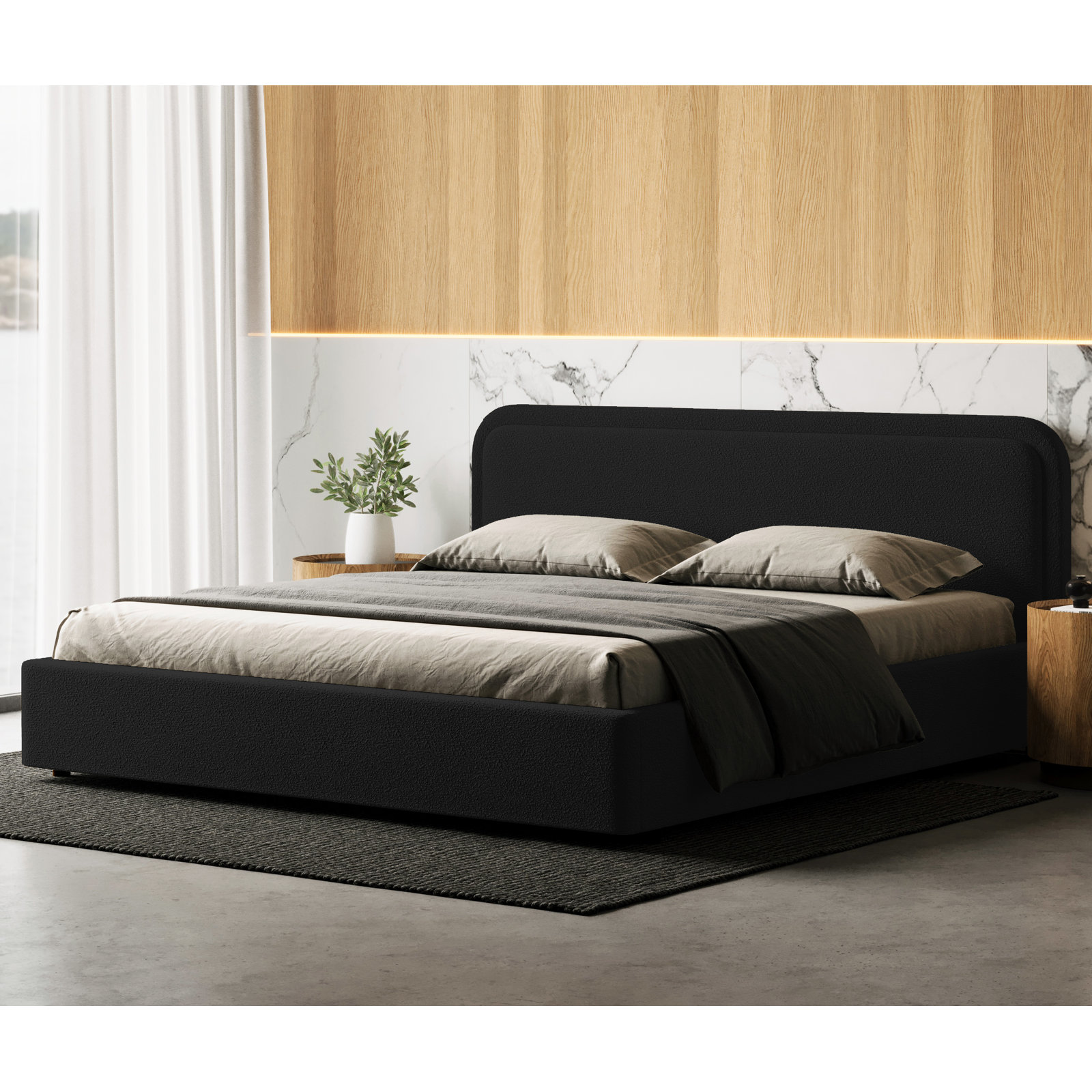Baneza Platform Bed, King, Black Boucle