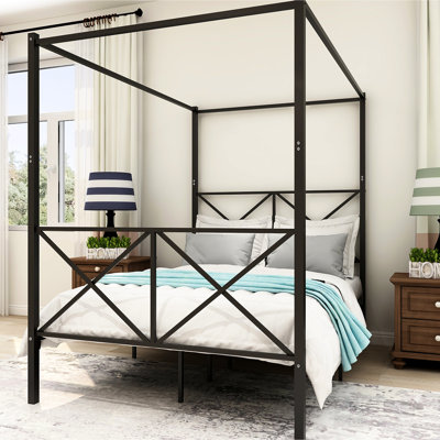 Full Black Metal Platform Bed With Canopy Frame. Strong & Reliable Structure. Quiet Sleeping Area. Generous Under Storage. Easy Assembly At Home. 12 . Carries 400 - 600lbs Canopy. Robust Frame Noise-