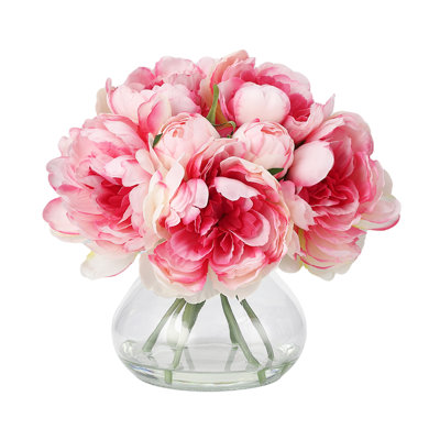 Pivoines artificielles avec vase et eau artificielle pour centre de table, décoration de mariage