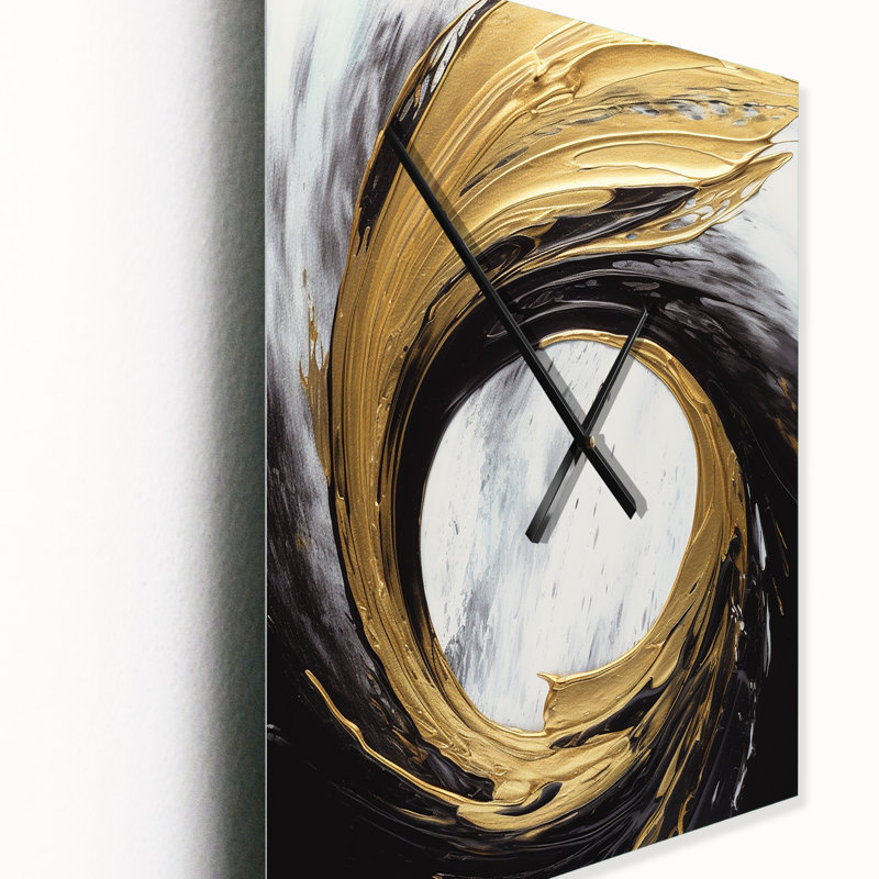 Golden Wave Reflections IV - Horloge murale abstraite surdimensionnée, H 28 po x l 12 po x P 1 po
