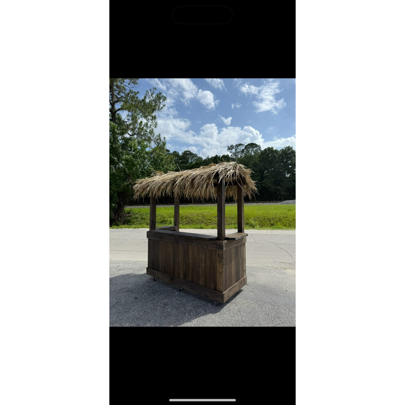 Bar tiki d'extérieur 7 pi x 3 pi avec toit de chaume et finition bois