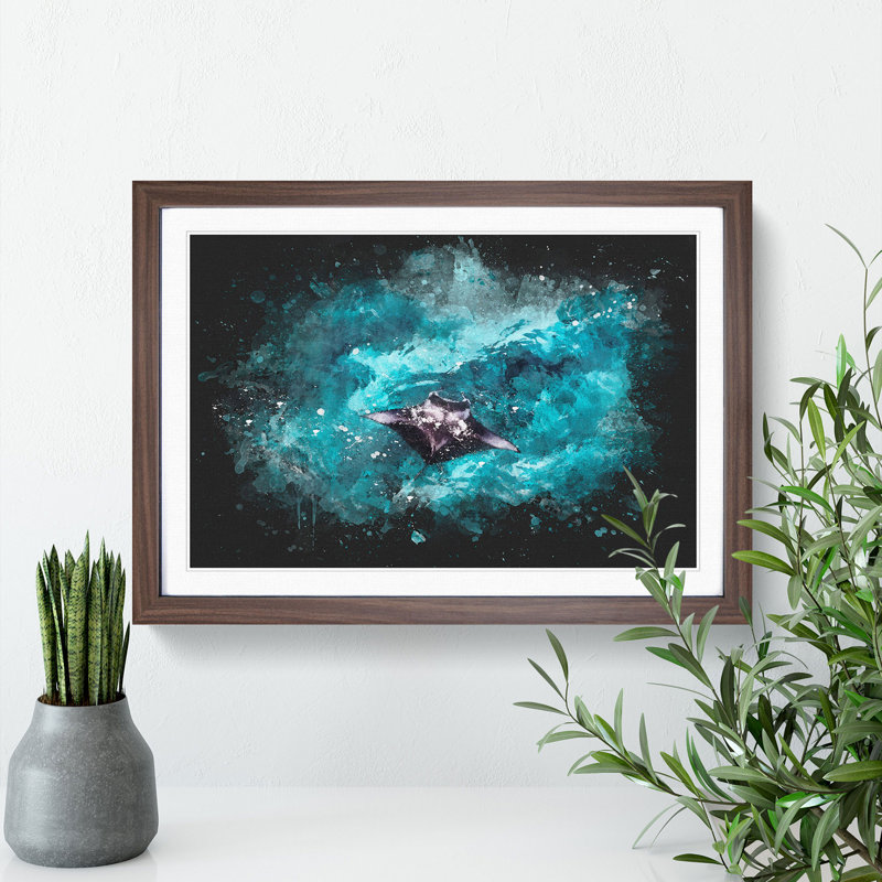 Manta Ray - Picture Frame Graphic Art, 48cm H x 65cm W x 2cm D, Walnut Framed