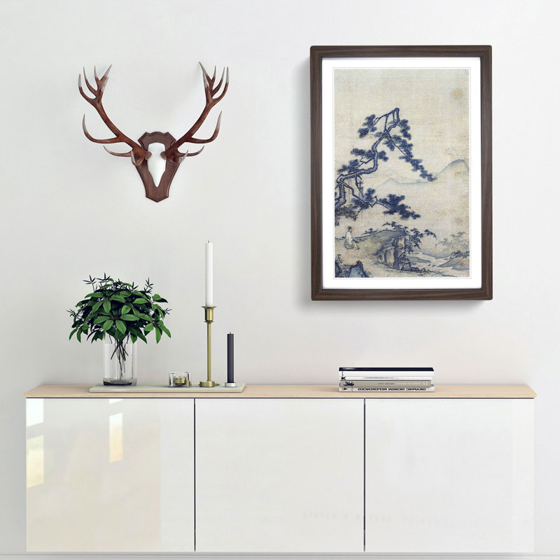 Viewing the Moon by Ma Yuan - Framed Print, 48cm H x 36cm W x 2cm D, Walnut Framed