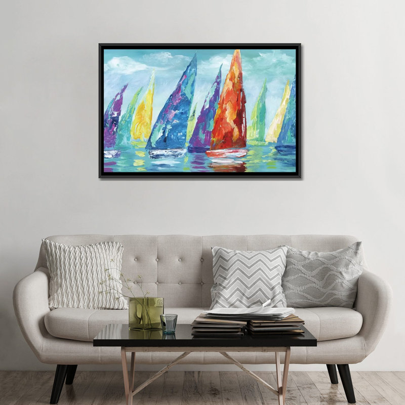 Reproduction d’art sur toile Fine Day Sailing II par Nan, Pas de tapis, H 32 po x l 48 po x 1,5 po, Toile avec cadre noir