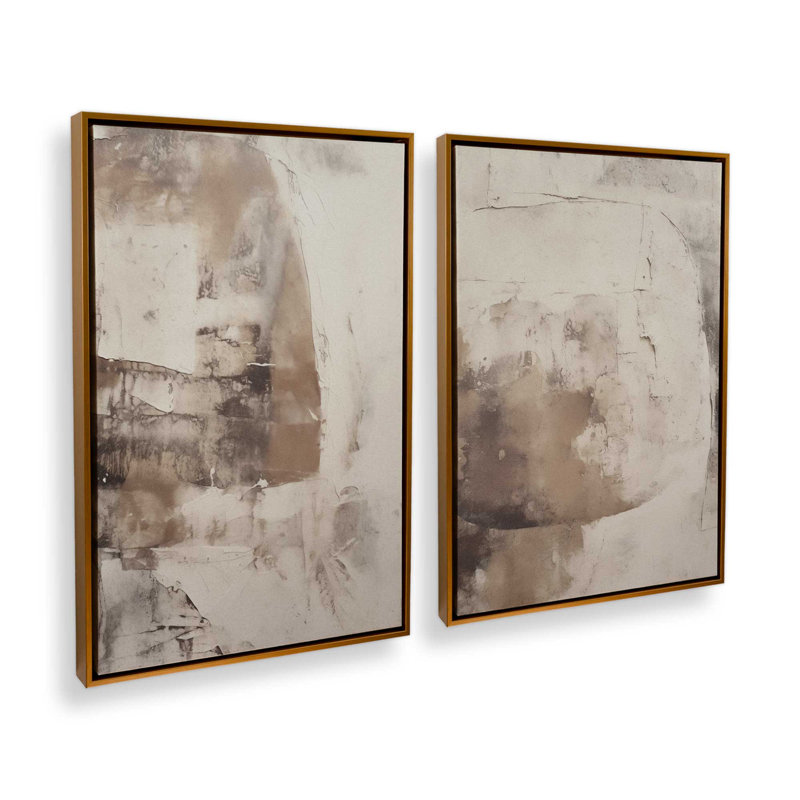Ensemble de 2 impressions sur toile Mocha Musings, H 12,75 po x l 17,5 po x P 1,75 po, Cadre flottant or poli