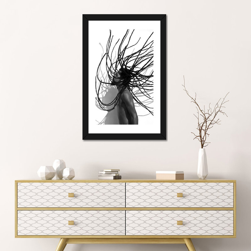 "Locs" par Gregory Prescott, impression, Blanc, H 24 po x l 16 po x P 1 po, Papier encadré noir