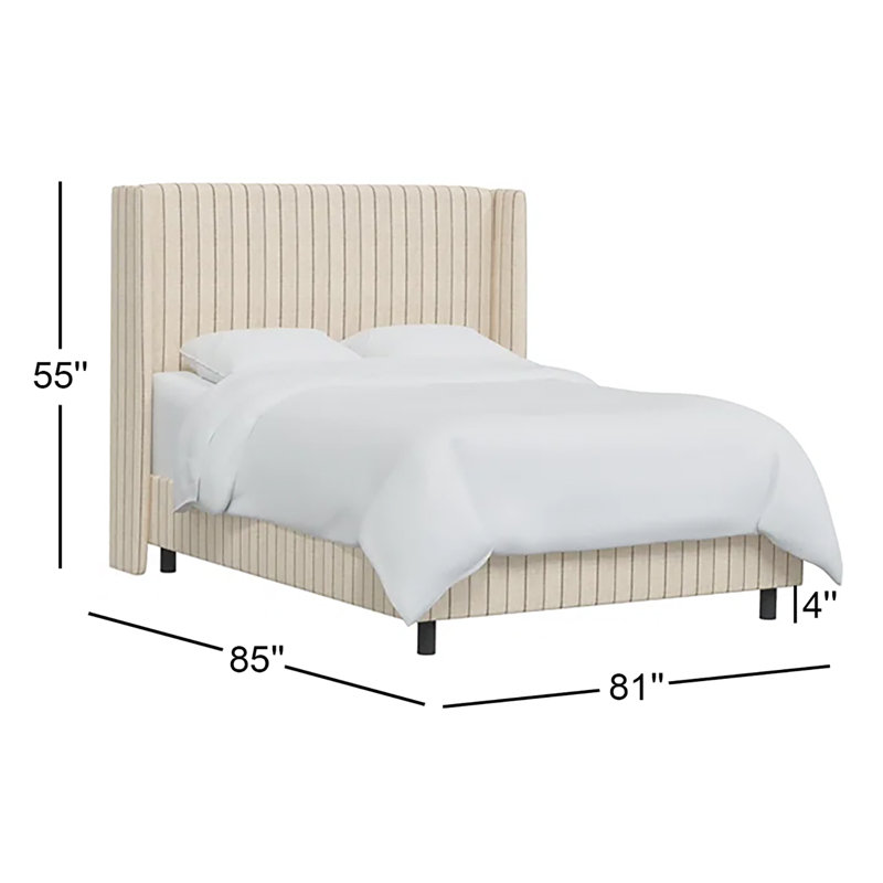 Tilly Upholstered Wingback Bed, King, Fritz Charcoal Stripe