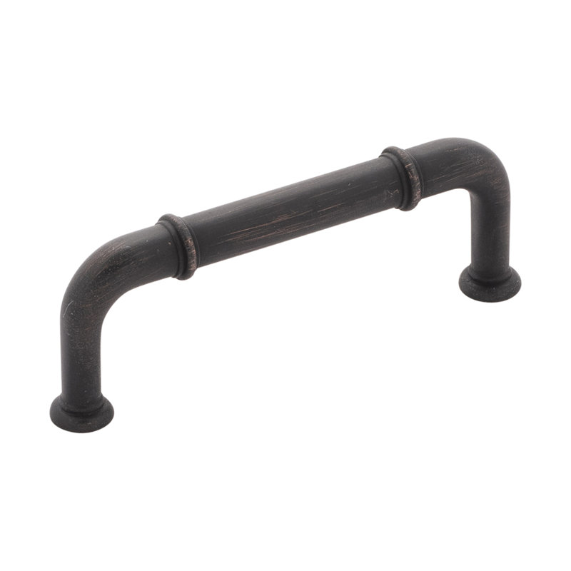 Cabinet pull in dark bronze finish with a pipe-style design