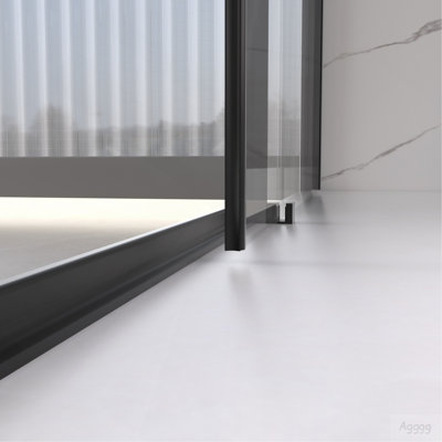 56-60" W x 74" H Semi-Frameless Sliding Shower Door, 1/4" (6mm) Clear SGCC Tempered Glass, Matte Black Finished, Adjustable Width – No Cutting Required