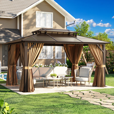 14 pi. L 10 pi. D Pavillon de jardin en métal avec double toit en polyéthylène