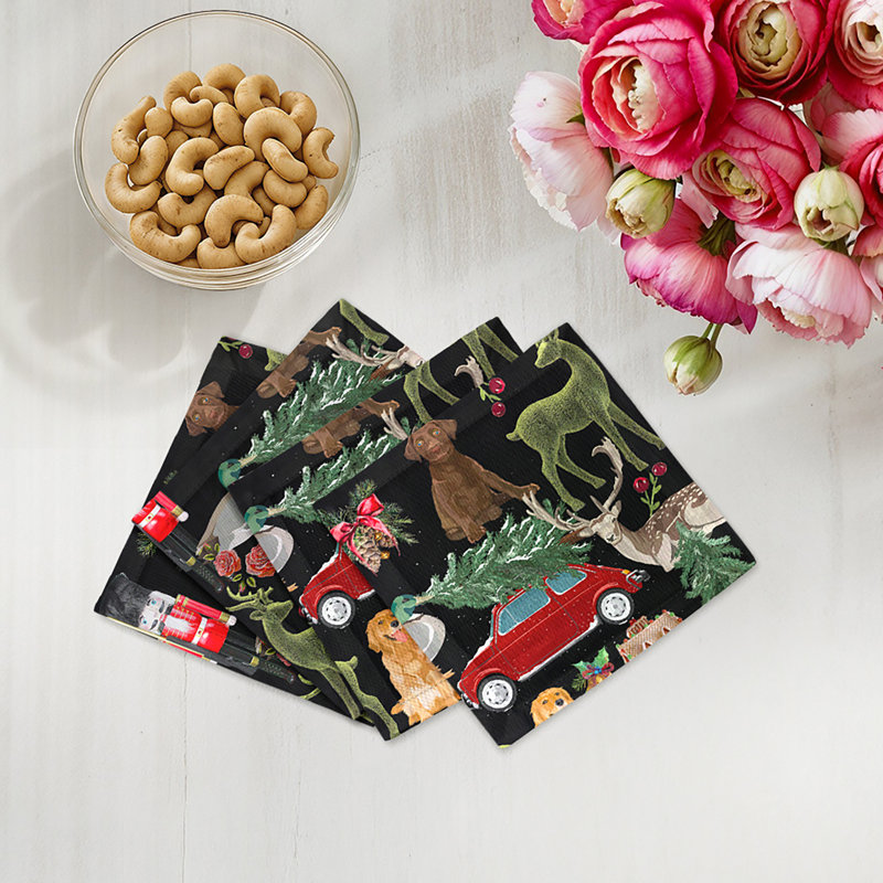 Serviettes de table en satin de coton Ultimate Christmas, Noir