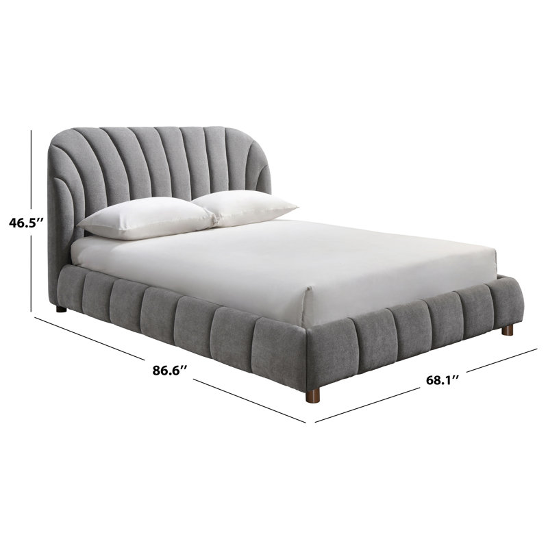 Upholstered Wingback Bed, Queen, Dark Gray/Walnut