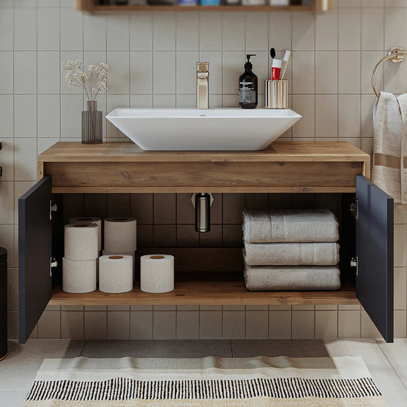 Ruarie Bathroom Vanity Unit with Ceramic Washbasin 100cm,  Anthracite/Oak