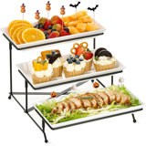 3 Tier Serving Tray Set,  Tiered Serving Trays Platters, Reusable Serving Tray For Party, Collapsible Sturdier Stand With Stable Cross Bars, Serving Platters For Veggie, Fruit, Dessert