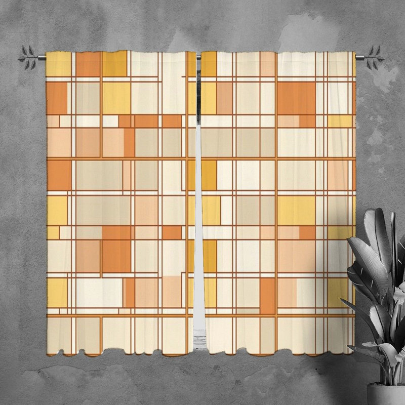 Mondrian Window Curtains Geometric Gold Drapes, H 61 po x l 20 po