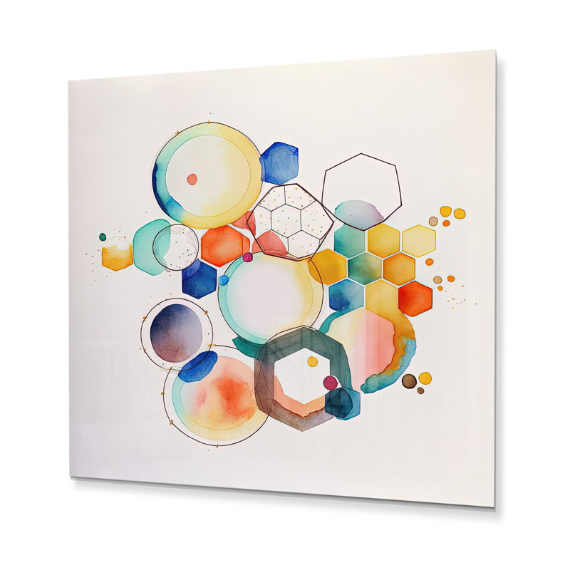 Décoration murale multicolore circulaire abstraite IV - métal moderne, H 16 po x l 16 po x P 1 po