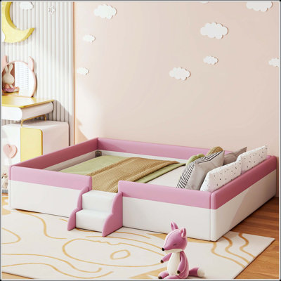 Queen Upholstered Daybed with Fence and Stairs