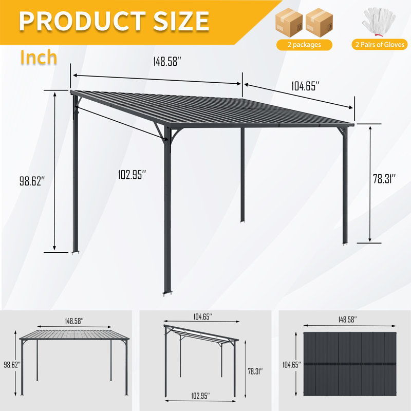 Pergola d'extérieur 12 'x 9' avec toit rigide en acier galvanisé pour les rassemblements dans la cour et les barbecues