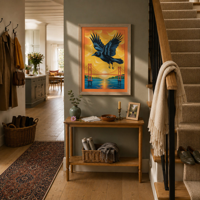 Flight Over Golden Waters Modern - Print, Oak, A4 - 29.7 x 21.0 cm