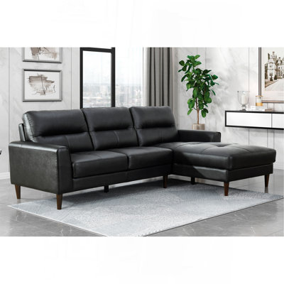 Modern Living Room 2-Piece Sectional Sofa Chaise Top Grain Leather Upholstered Solid Wood Furniture
