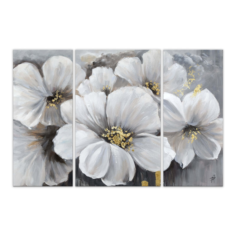 Daivd White Peonies - 3 Piece Wrapped Canvas Painting