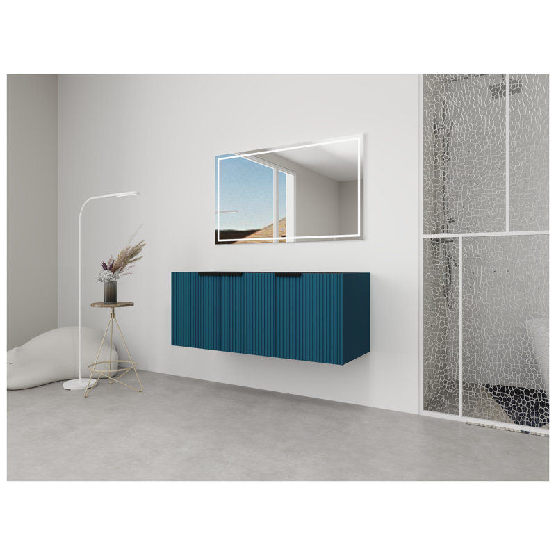 Meuble-lavabo mural 46,88 po avec 3 portes à fermeture en douceur bleu lac