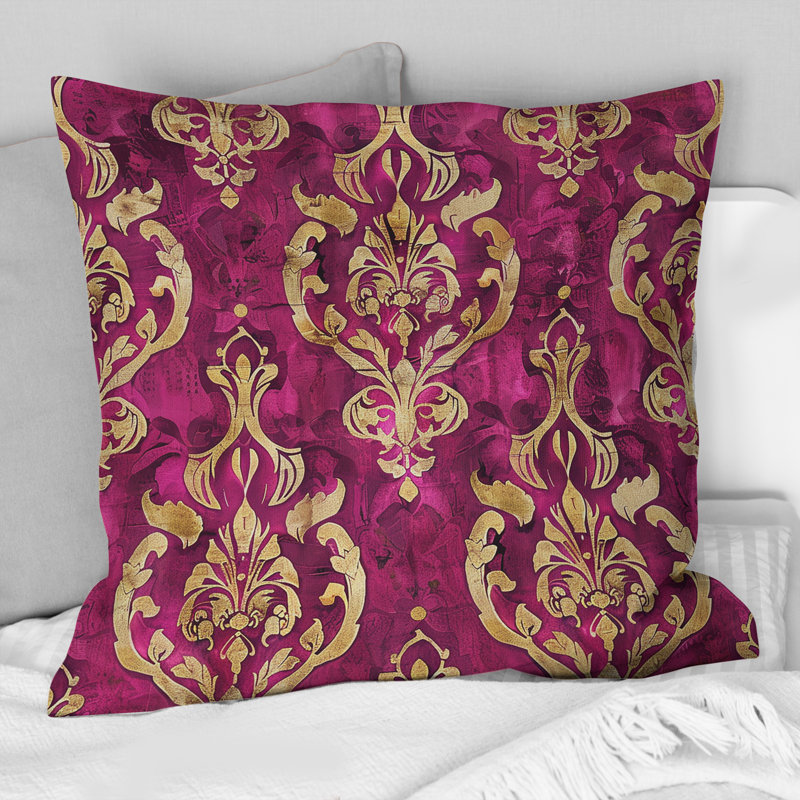 Élégance rose et damassé rose - Coussin décoratif transitionnel, H 16 po x l 16 po