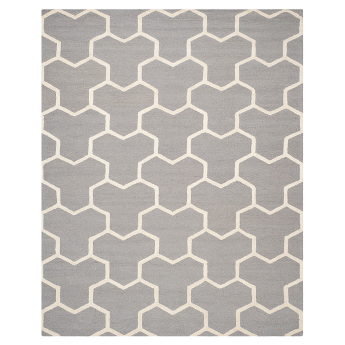 Silver and Ivory Hand-Tufted Wool Geometric Rug