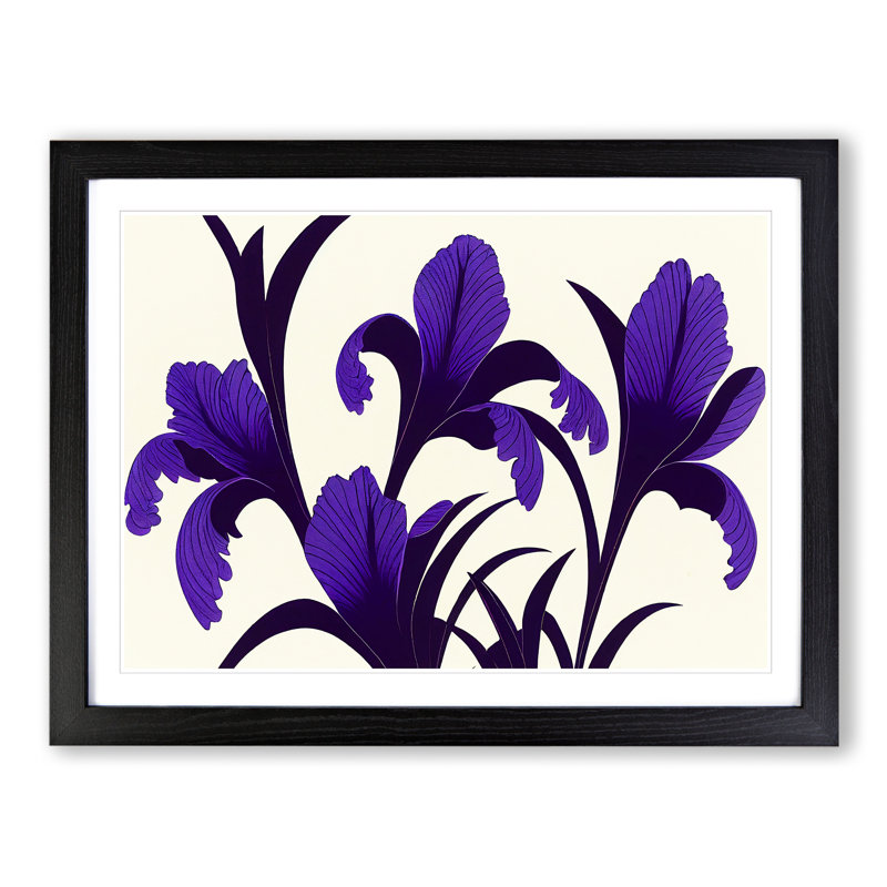 Lively Iris Flowers - Single Picture Frame Print, Black, 46cm H x 64cm W