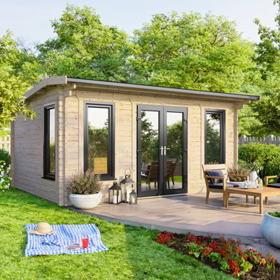 Powersheds 16 x 10ft Apex Log Cabin, Doors Central - 44mm