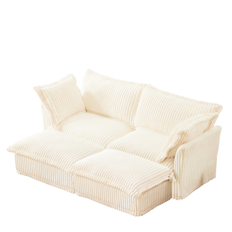 2 avec 2 repose-pieds, velours côtelé crème, velours côtelé doux et crème, savoir-faire détaillé